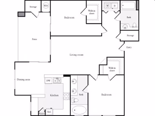 2 Bedroom 2 Bathroom 14207 floor plan